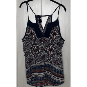 Athleta Tank Top Blue Medallion Dunes Halter Tassel Tie Geometric Size XS